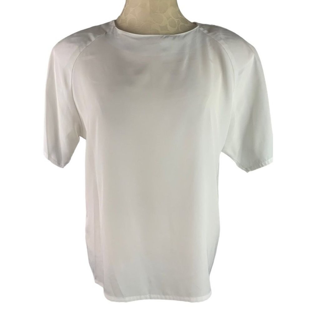 10P Petite Impressions Women's Vintage 90s Short Sleeve Pullover White Blouse